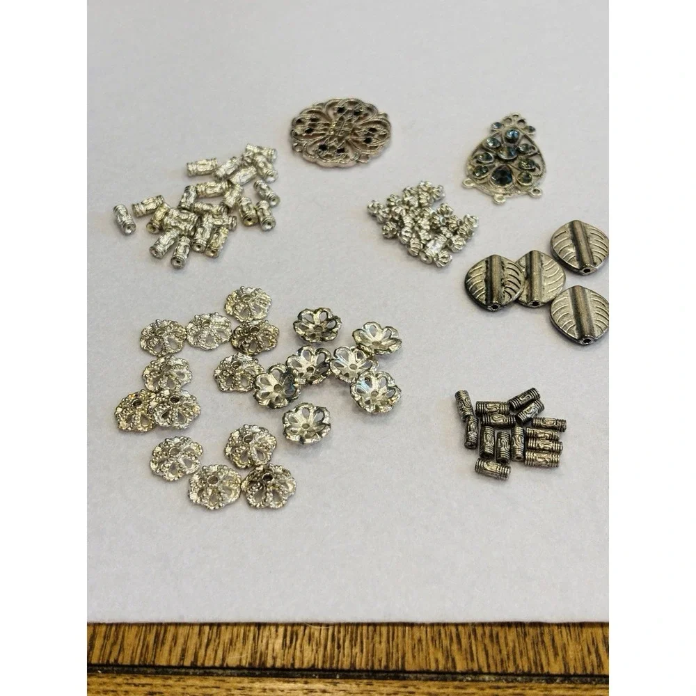 Lot Of Pewter & Other Jewelry Making Supplies Beading Beads Tube Beads Pendants